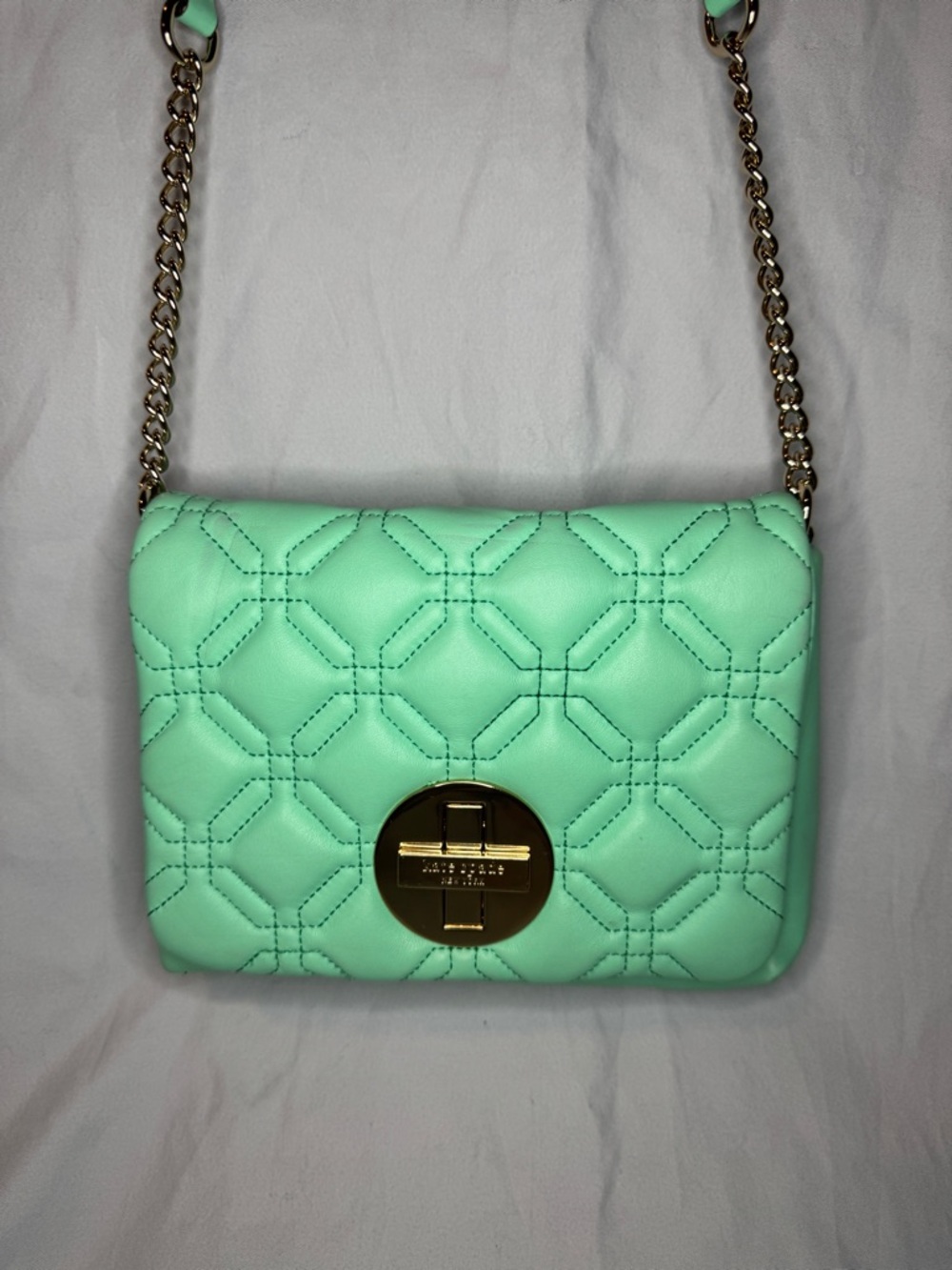 Kate Spade Mint Green Quilted Leather Crossbody Gold Chain Strap